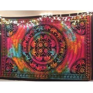 Boho tie dye elephant tapestry wall hanging